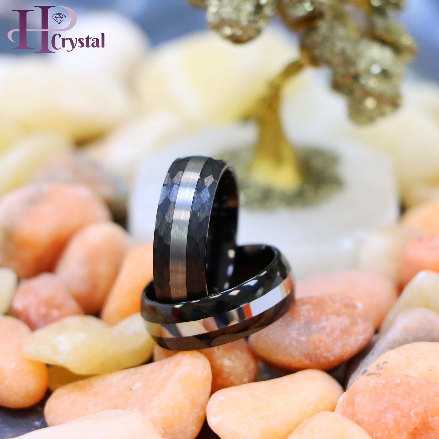 High Polish Black IP Plate Shiny Center Line/Chiseled Sides & Brushed Stripe Center Tungsten Ring