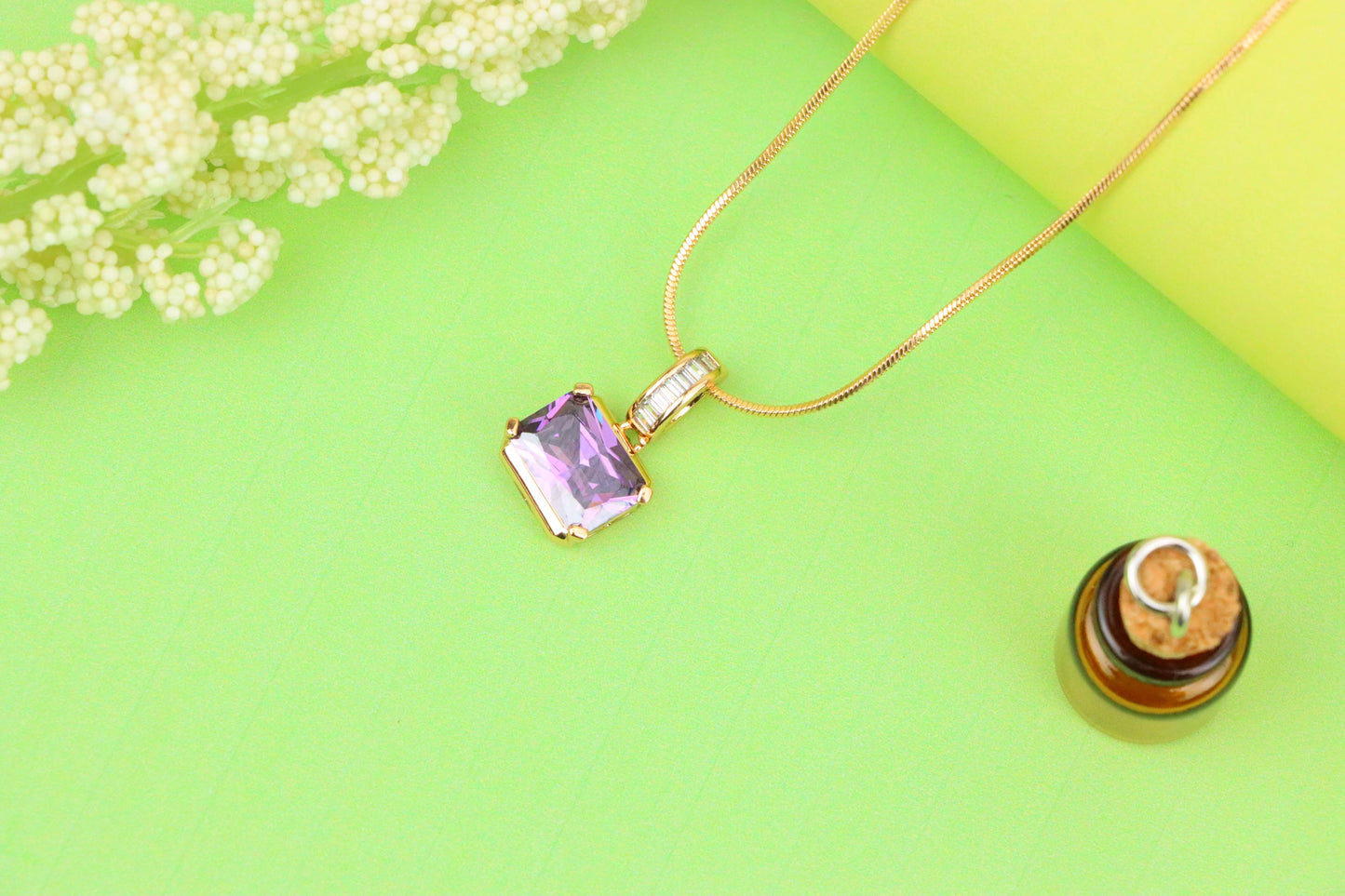 Elegant Purple Emerald Cut Pendant with Gold Plated Baguette Bail, XPPT1779 (2162-7)