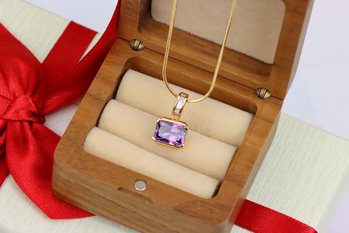 Elegant Purple Emerald Cut Pendant with Gold Plated Baguette Bail, XPPT1779 (2162-7)
