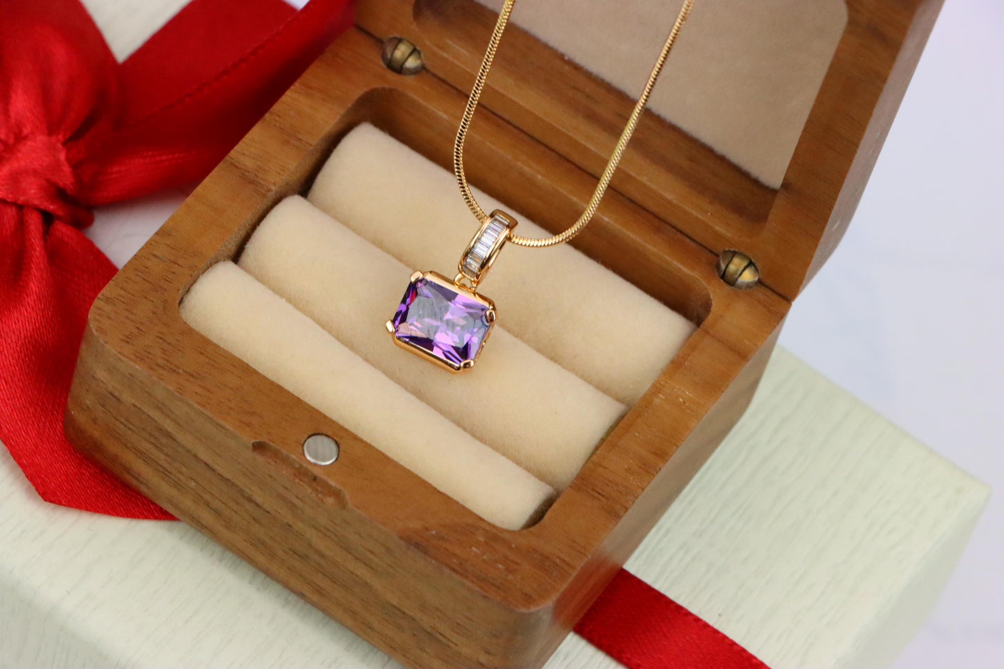 Elegant Purple Emerald Cut Pendant with Gold Plated Baguette Bail, XPPT1779 (2162-7)