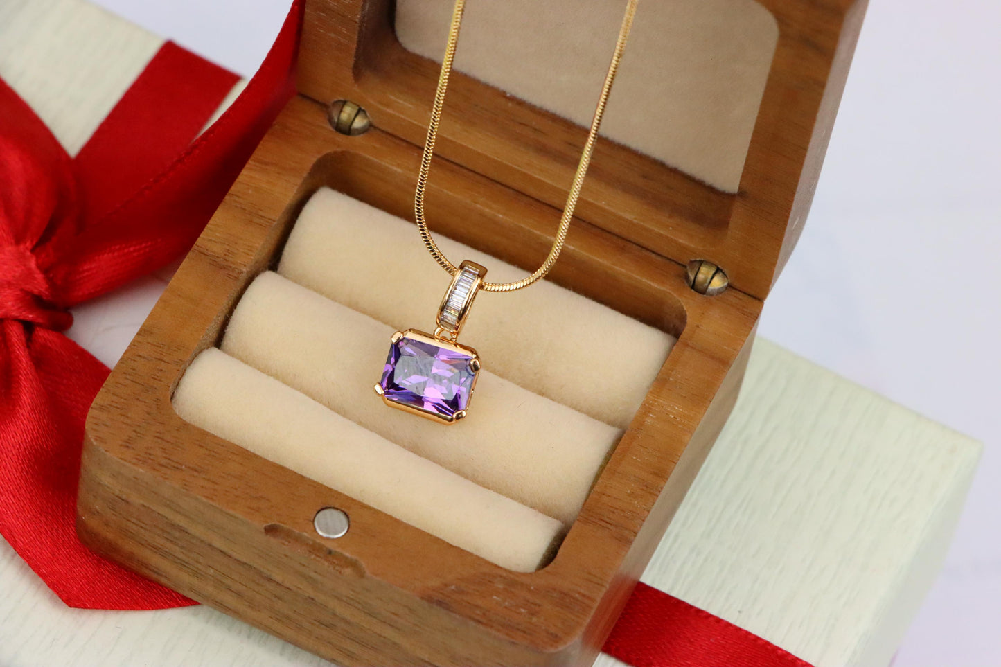 Elegant Purple Emerald Cut Pendant with Gold Plated Baguette Bail, XPPT1779 (2162-7)