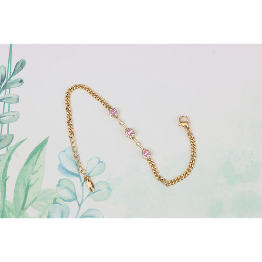 Pink Oval Stone Rose Gold Bracelet with Crystals, XPBL0772 (2078-1)