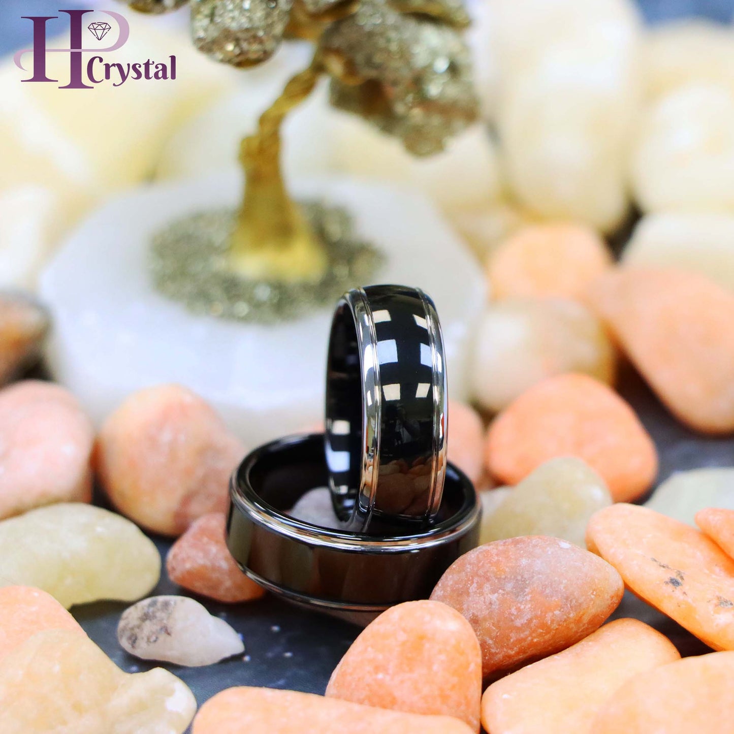High Polish Black IP Plated Stepped Edge/Rounded Edge Tungsten Ring