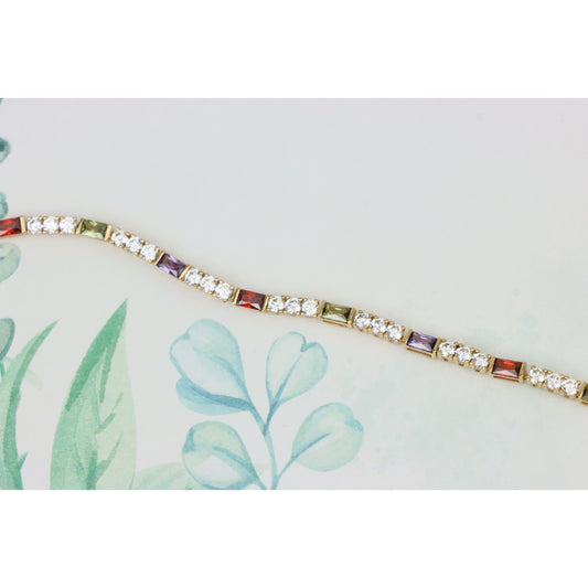Rainbow Princess Cut Stone Rose Gold Bracelet, XPBL0773 (2078-2)