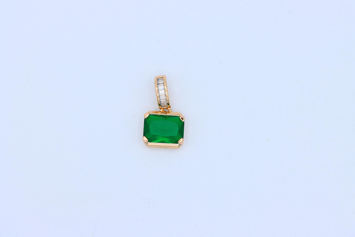 Elegant Green Emerald Cut Pendant with Baguette Detail Bail, XPPT1781 (2162-7)