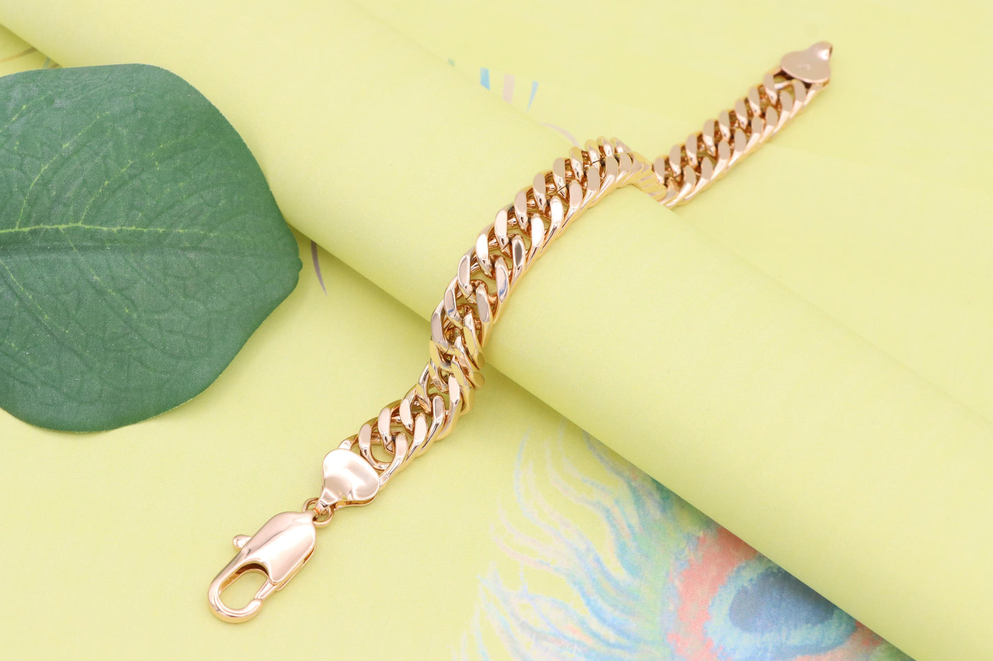 Chunky Rose Gold Curb Chain Bracelet in Glossy Polished Finish, XPBL1159 (2116-8)