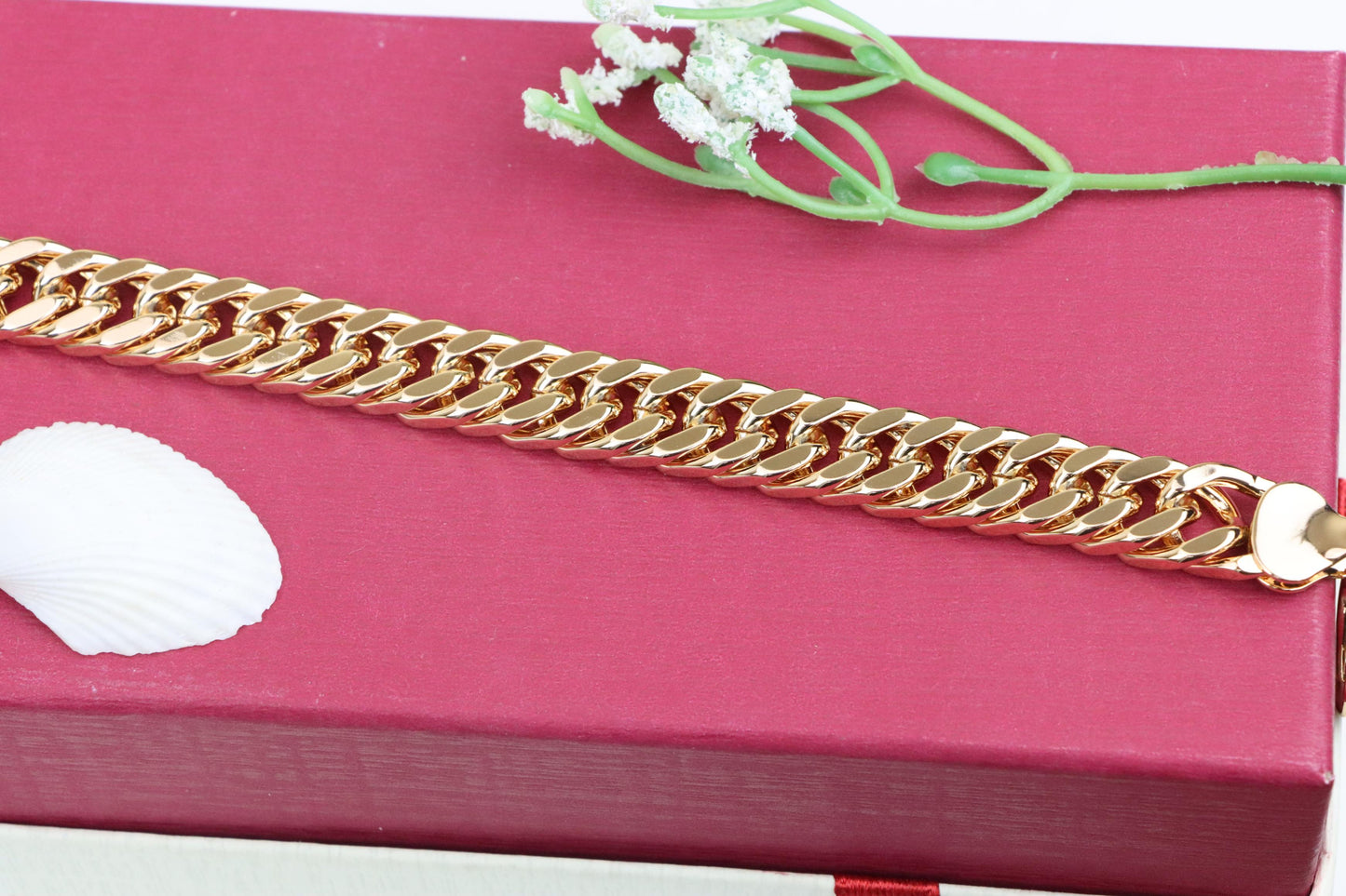 Chunky Rose Gold Curb Chain Bracelet in Glossy Polished Finish, XPBL1159 (2116-8)