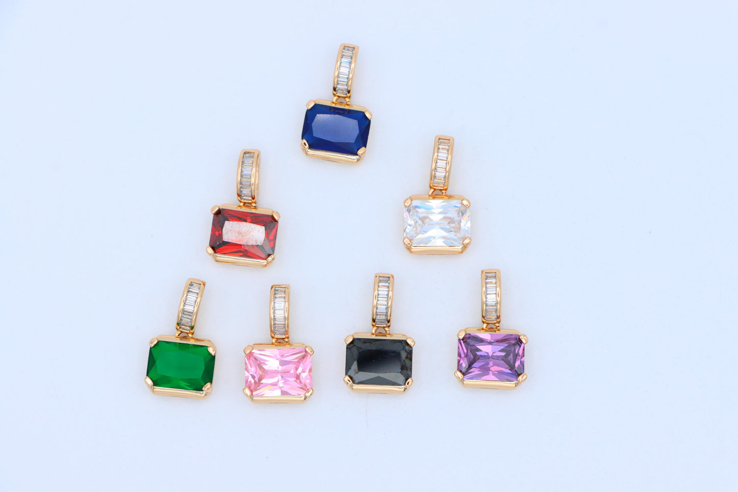 Elegant Green Emerald Cut Pendant with Baguette Detail Bail, XPPT1781 (2162-7)