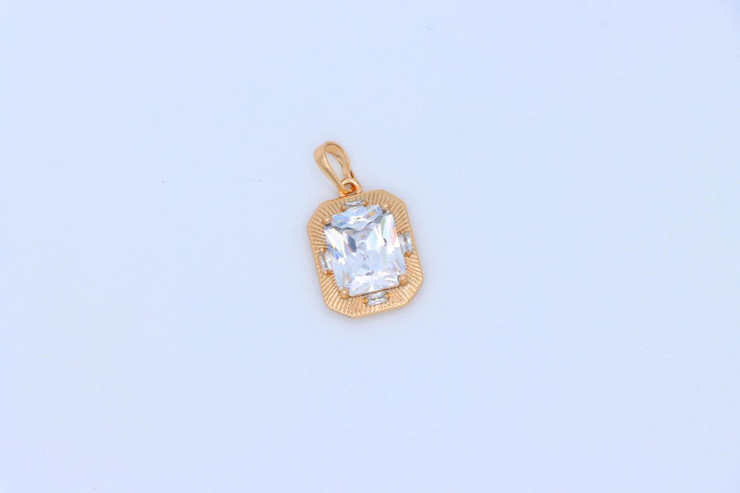 White Emerald Cut Pendant with Textured Gold Frame and Shine, XPPT1782 (2162-8)