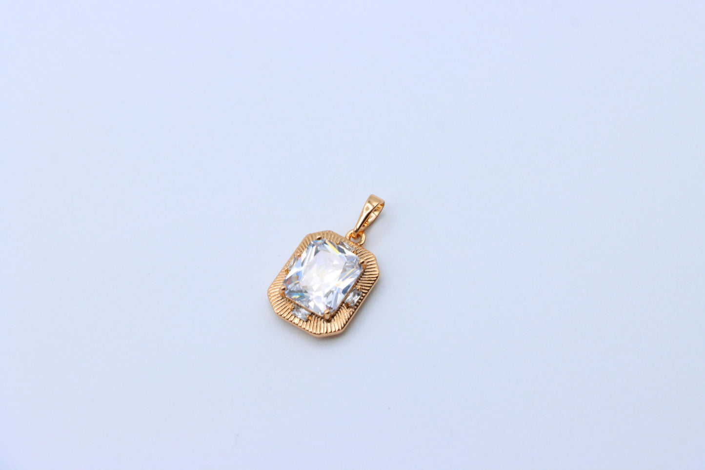 White Emerald Cut Pendant with Textured Gold Frame and Shine, XPPT1782 (2162-8)