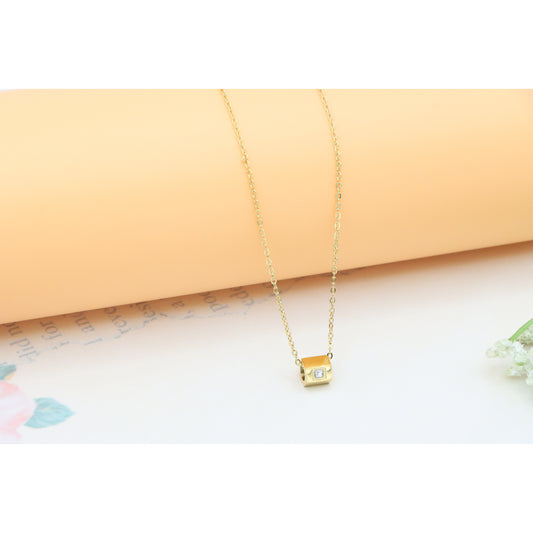 Minimal Gold Plated Cube Pendant Necklace on Fine Yellow Chain, XPNL0319 (2032-9)