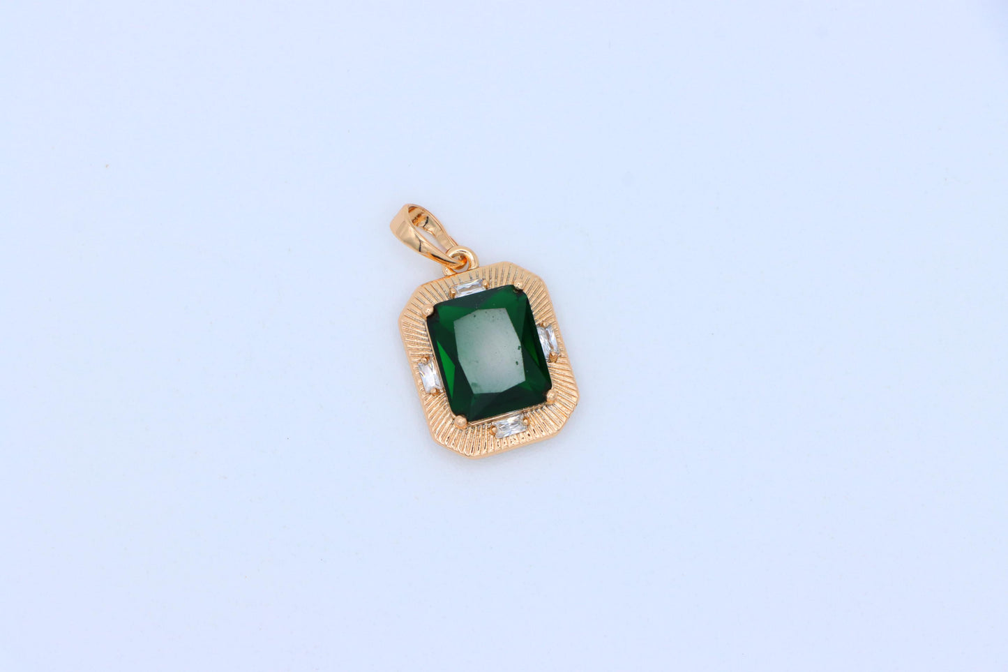 Green Emerald Cut Pendant with Textured Gold Plated Frame, XPPT1783 (2162-8)