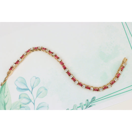 Elegant Ruby & Crystal Link Rose Gold Bracelet, XPBL0776 (2078-5)