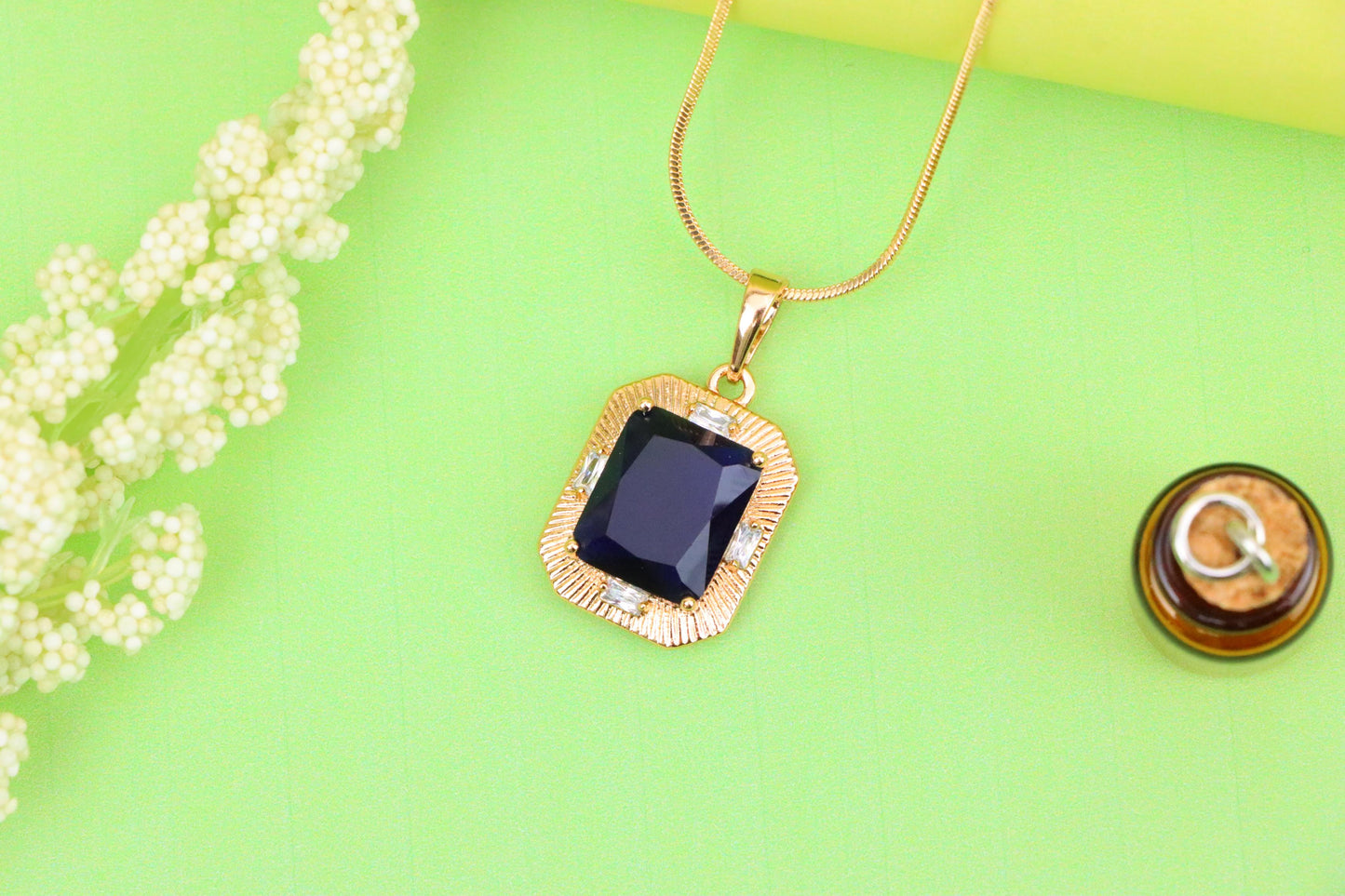 Royal Blue Gold Plated Pendant with Vintage Inspired Frame Design, XPPT1784 (2162-8)