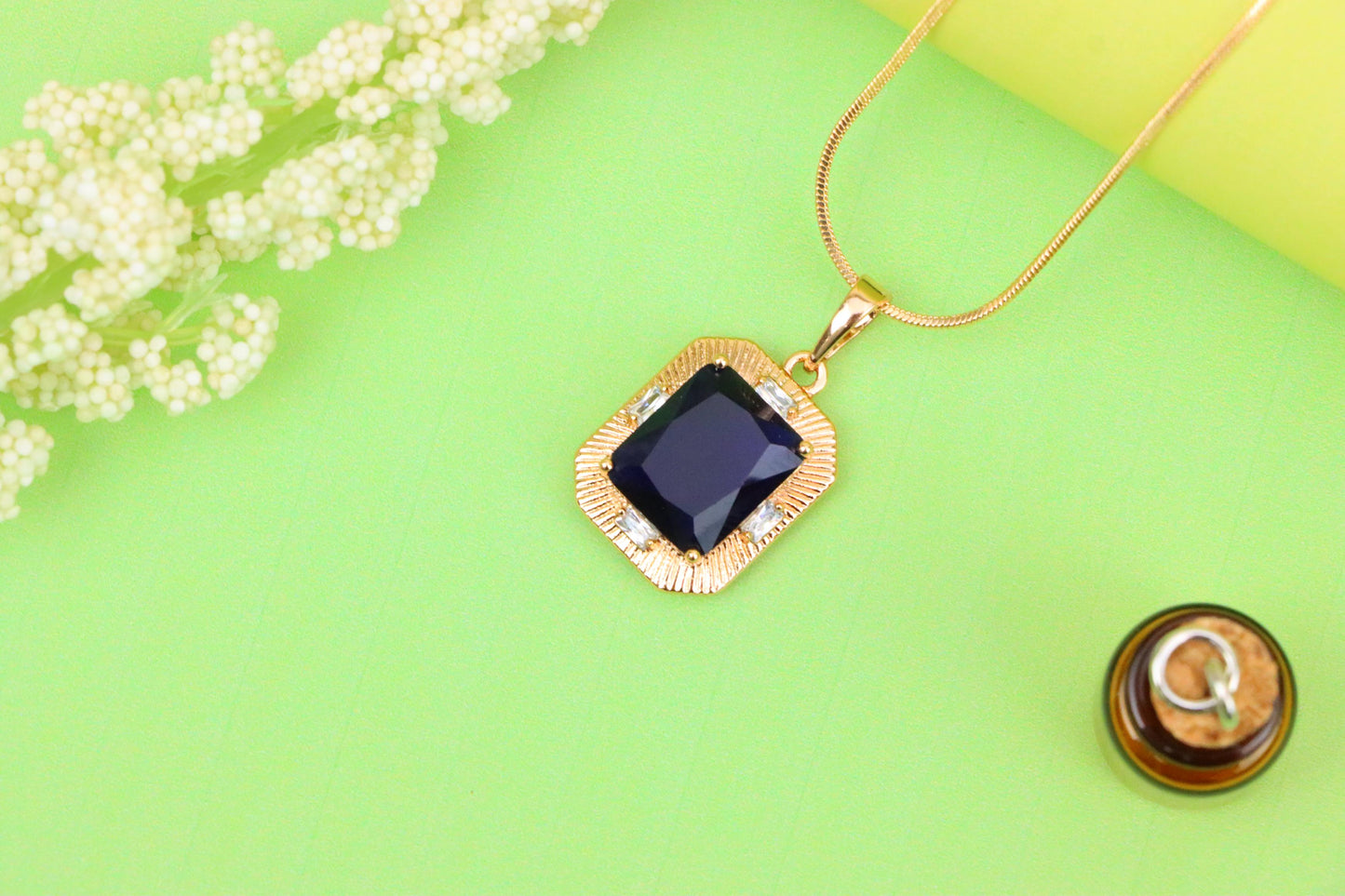 Royal Blue Gold Plated Pendant with Vintage Inspired Frame Design, XPPT1784 (2162-8)
