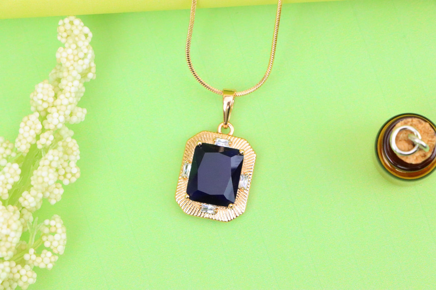 Royal Blue Gold Plated Pendant with Vintage Inspired Frame Design, XPPT1784 (2162-8)
