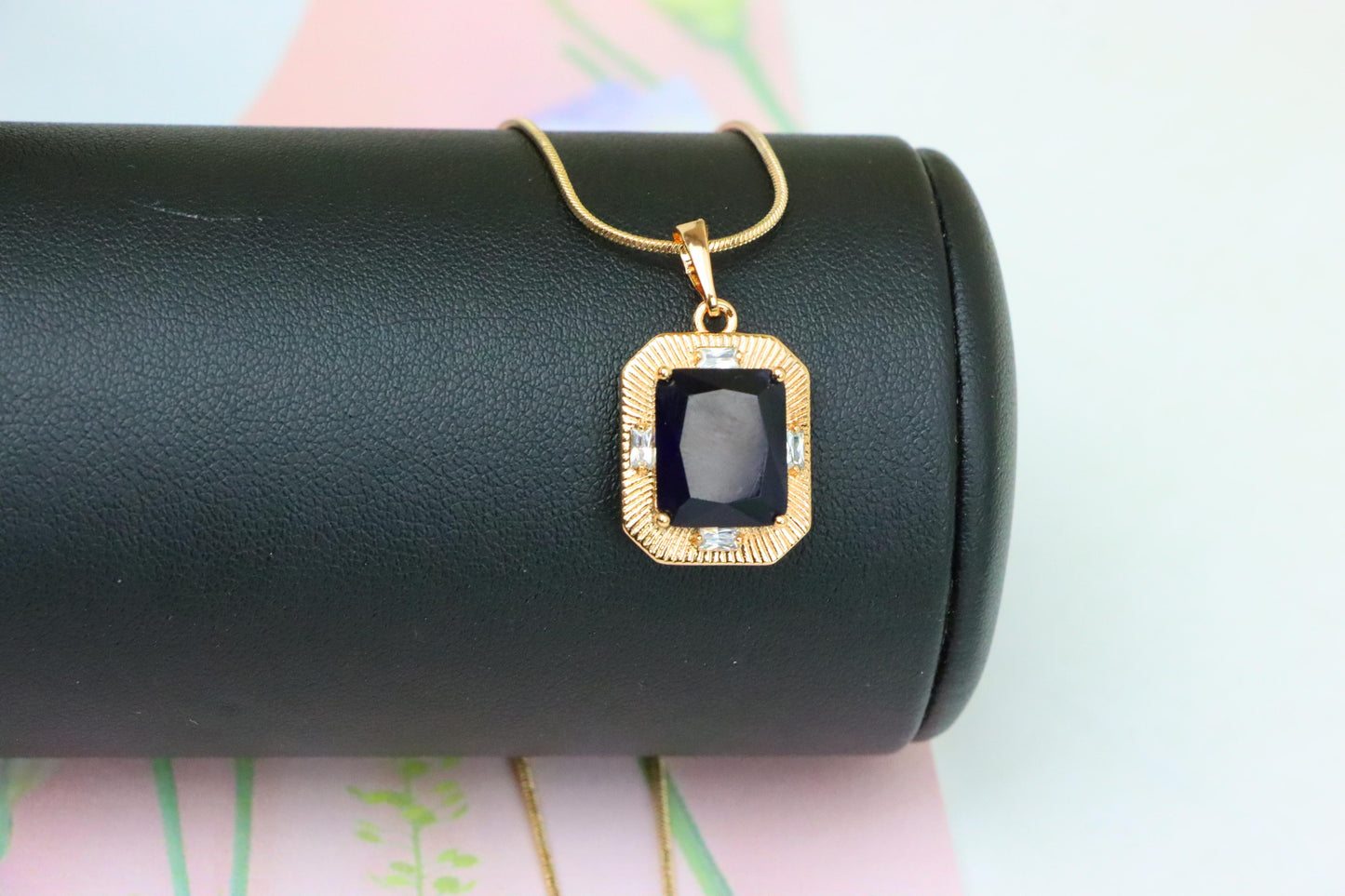 Royal Blue Gold Plated Pendant with Vintage Inspired Frame Design, XPPT1784 (2162-8)
