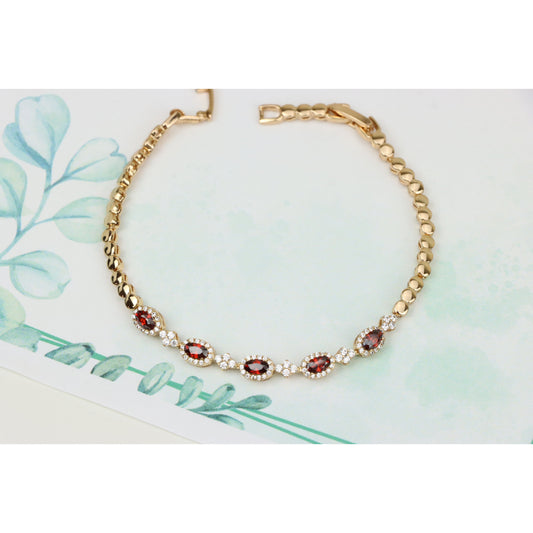 Rose Gold Plated Red Oval Stone Bracelet with White Accents, XPBL0778 (2078-7)