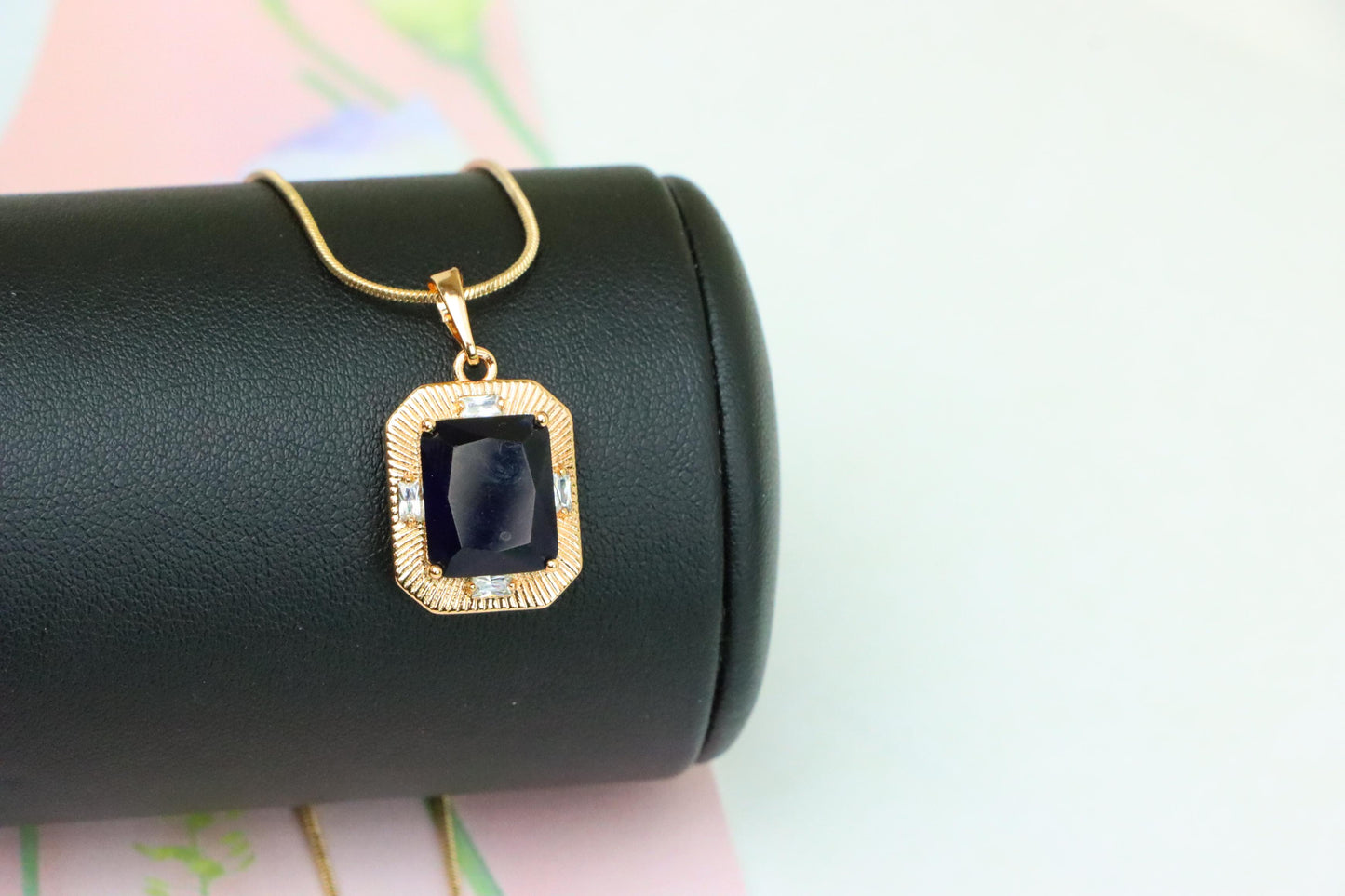 Royal Blue Gold Plated Pendant with Vintage Inspired Frame Design, XPPT1784 (2162-8)