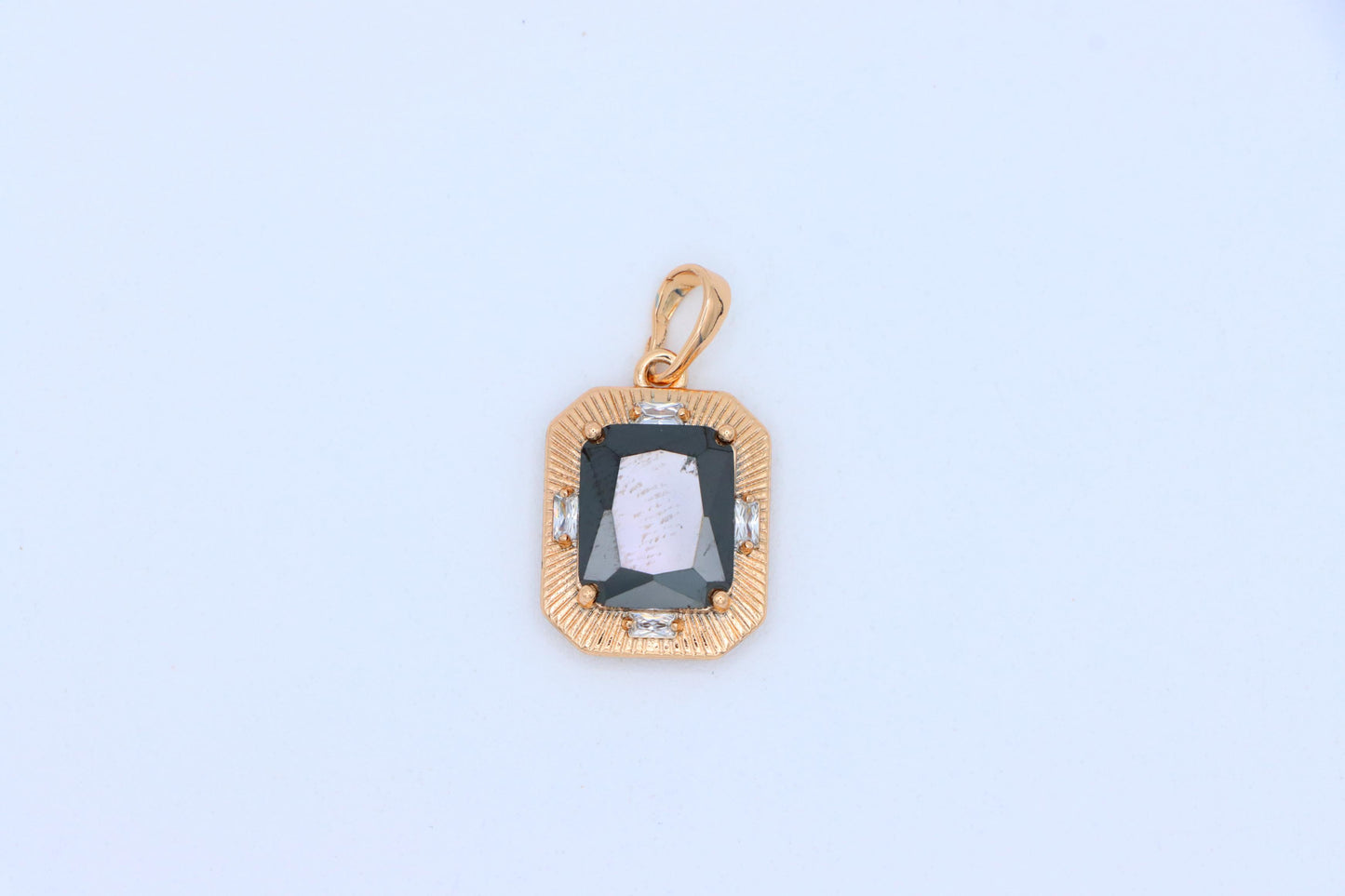 Black Rectangular Pendant with Gold Textured Frame and Accents, XPPT1785 (2162-8)