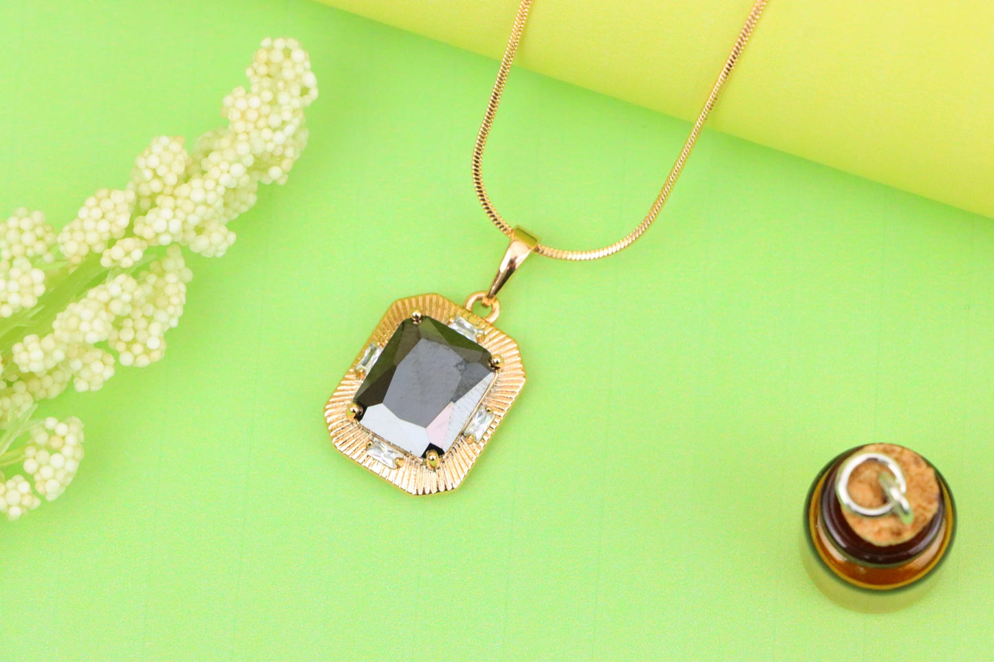 Black Rectangular Pendant with Gold Textured Frame and Accents, XPPT1785 (2162-8)