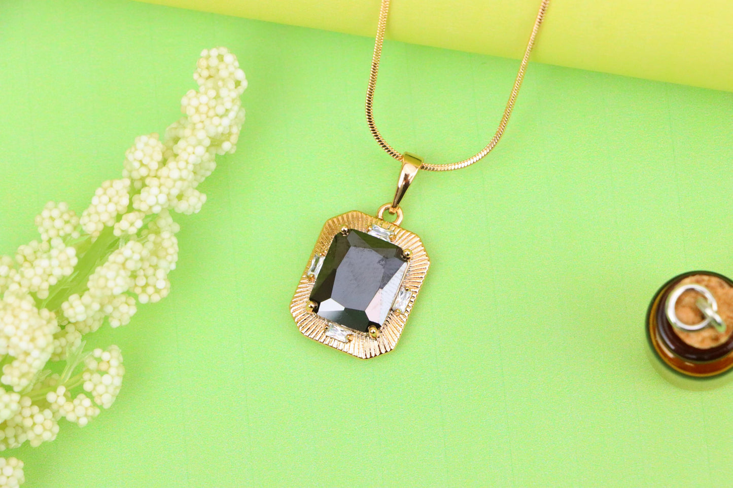 Black Rectangular Pendant with Gold Textured Frame and Accents, XPPT1785 (2162-8)