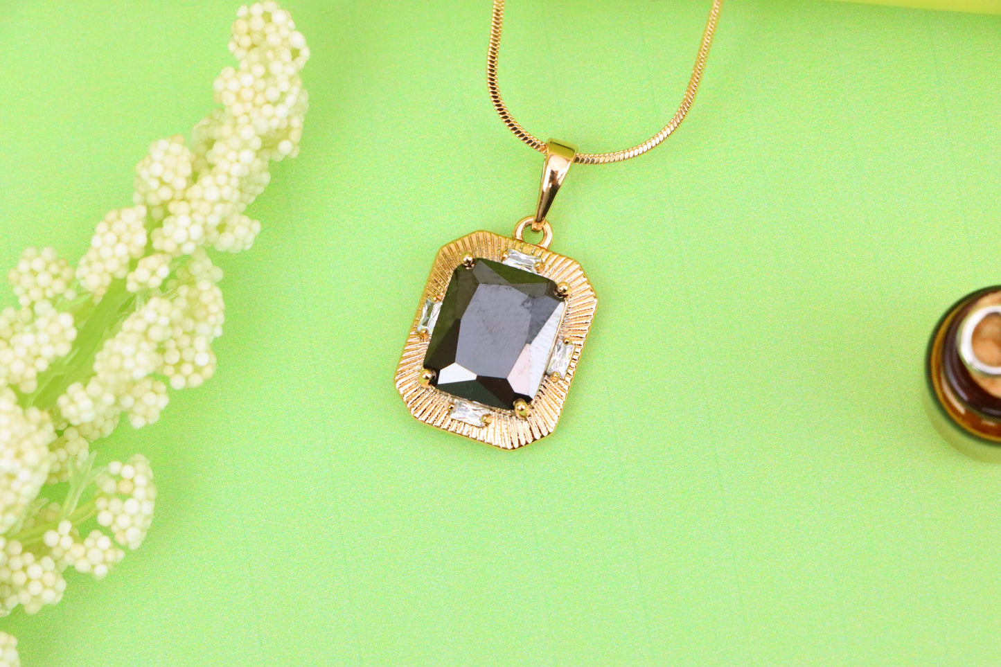 Black Rectangular Pendant with Gold Textured Frame and Accents, XPPT1785 (2162-8)
