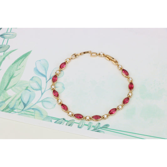 Elegant Rose Gold Bracelet with Red Marquise & CZ Stone Accents, XPBL0779 (2078-8)