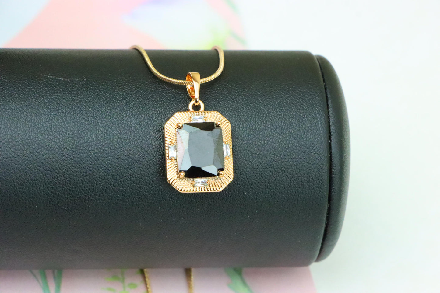 Black Rectangular Pendant with Gold Textured Frame and Accents, XPPT1785 (2162-8)