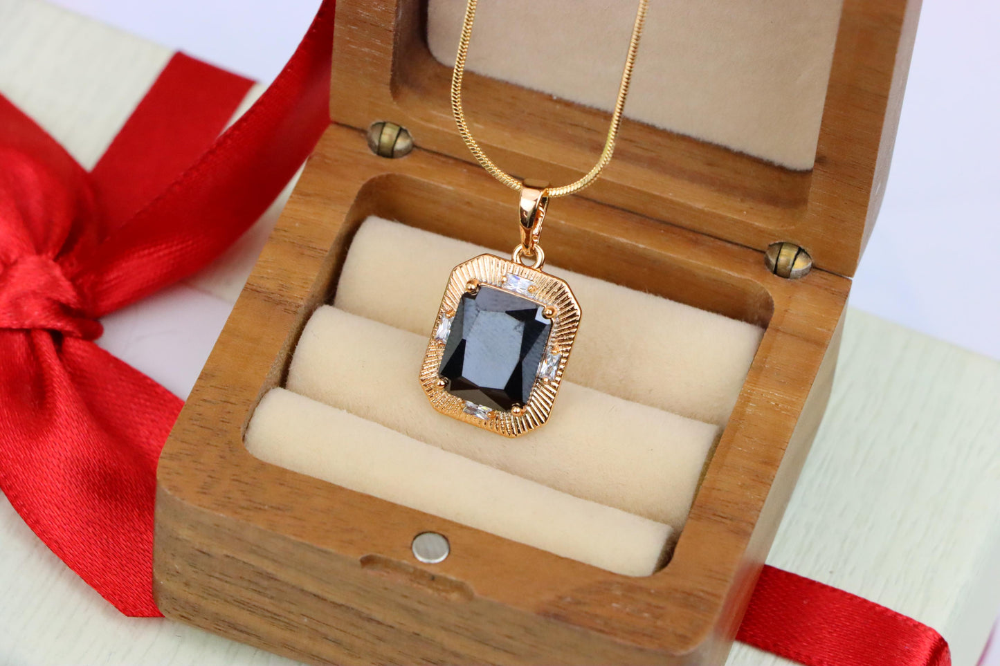 Black Rectangular Pendant with Gold Textured Frame and Accents, XPPT1785 (2162-8)