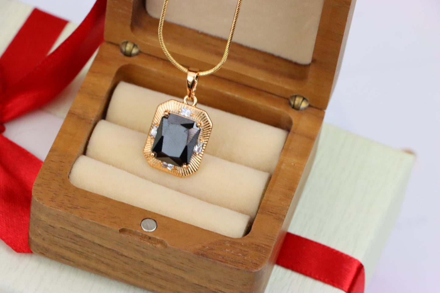 Black Rectangular Pendant with Gold Textured Frame and Accents, XPPT1785 (2162-8)