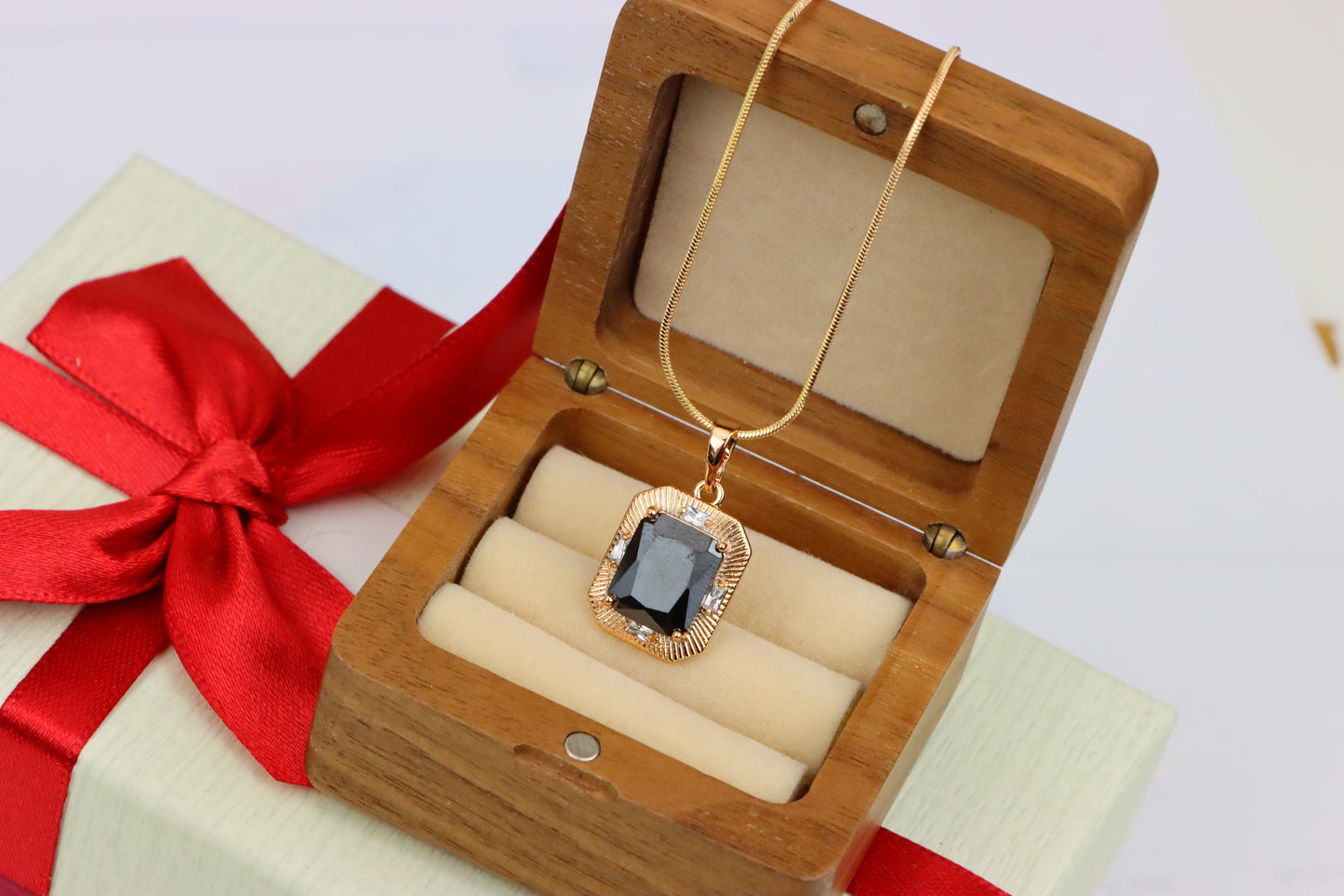 Black Rectangular Pendant with Gold Textured Frame and Accents, XPPT1785 (2162-8)