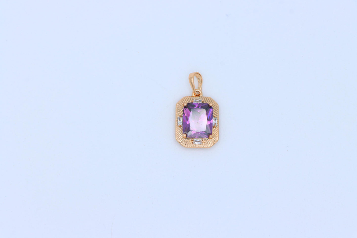 Purple Rectangular Pendant with Gold Frame and Sparkling Accents, XPPT1786 (2162-8)