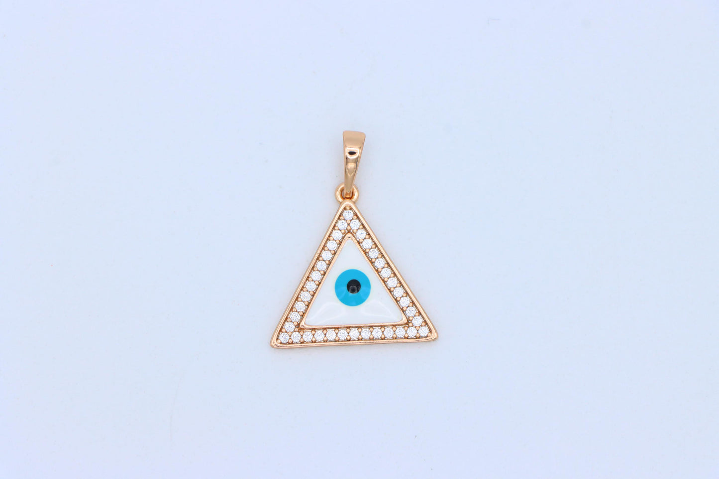Triangle Evil Eye Rose Gold Pendant with Cubic Zirconia Border, XPPT1474 (2137-3)