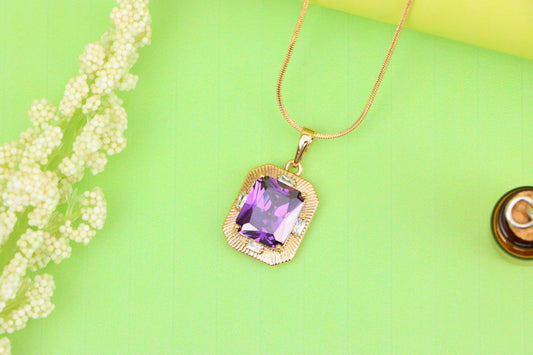 Purple Rectangular Pendant with Gold Frame and Sparkling Accents, XPPT1786 (2162-8)