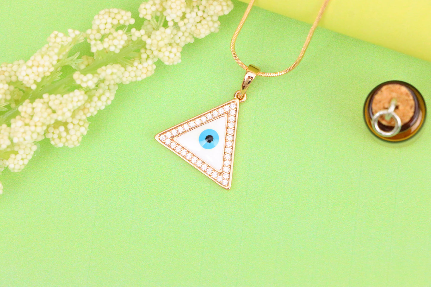 Triangle Evil Eye Rose Gold Pendant with Cubic Zirconia Border, XPPT1474 (2137-3)
