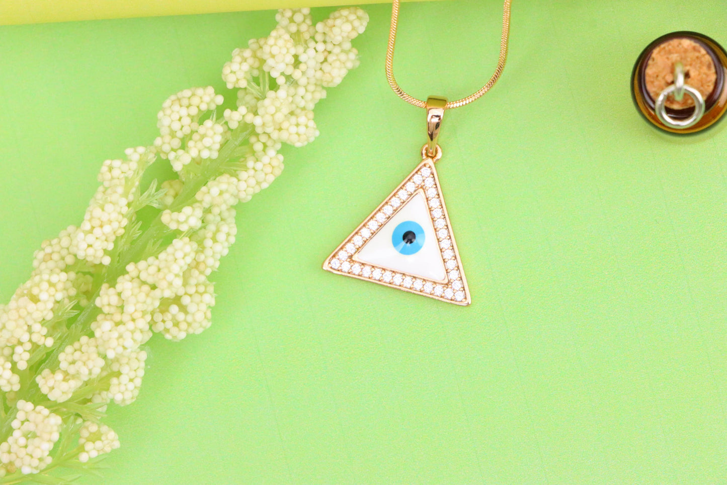 Triangle Evil Eye Rose Gold Pendant with Cubic Zirconia Border, XPPT1474 (2137-3)