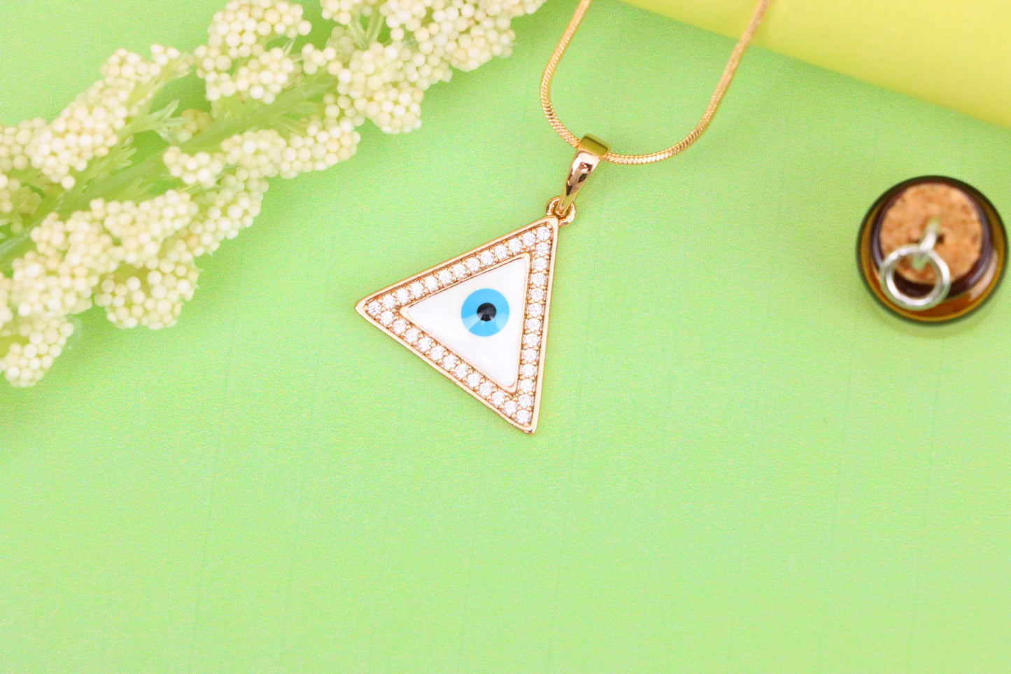 Triangle Evil Eye Rose Gold Pendant with Cubic Zirconia Border, XPPT1474 (2137-3)