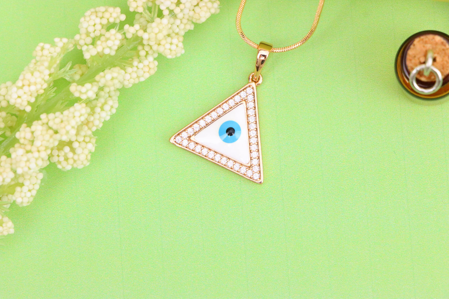 Triangle Evil Eye Rose Gold Pendant with Cubic Zirconia Border, XPPT1474 (2137-3)