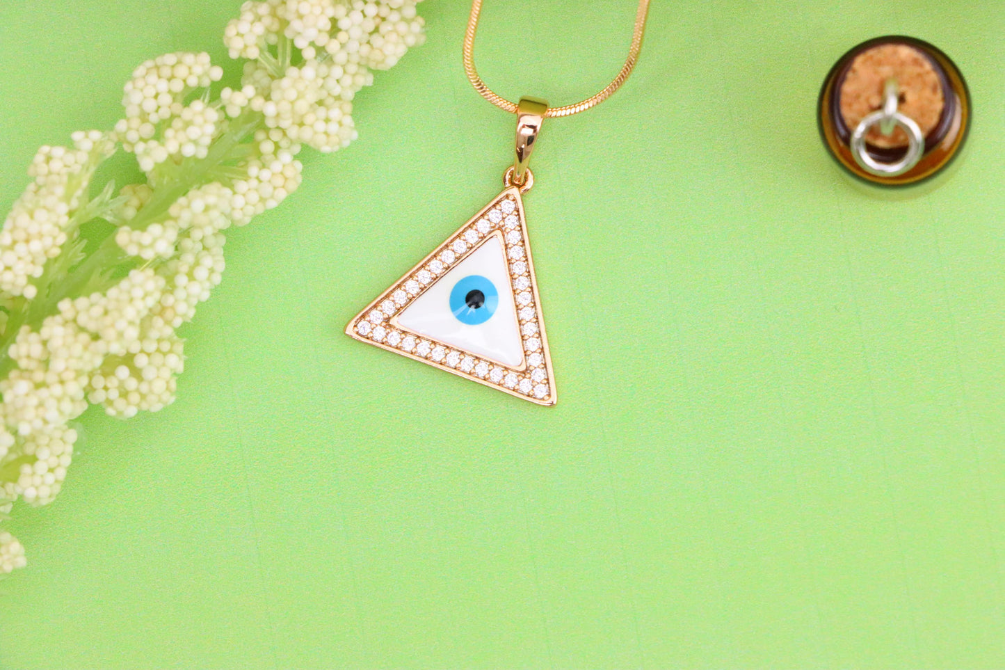 Triangle Evil Eye Rose Gold Pendant with Cubic Zirconia Border, XPPT1474 (2137-3)