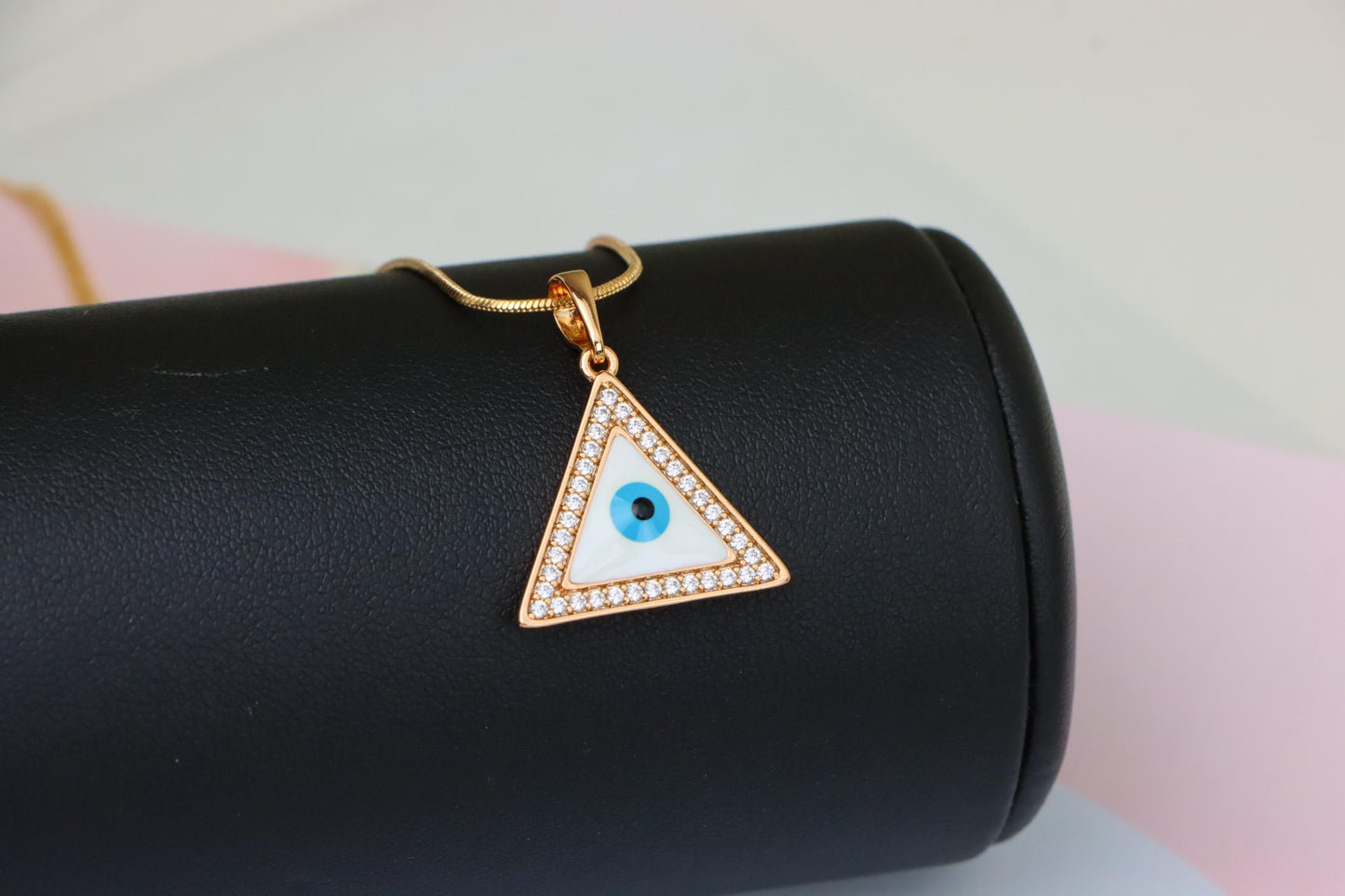 Triangle Evil Eye Rose Gold Pendant with Cubic Zirconia Border, XPPT1474 (2137-3)