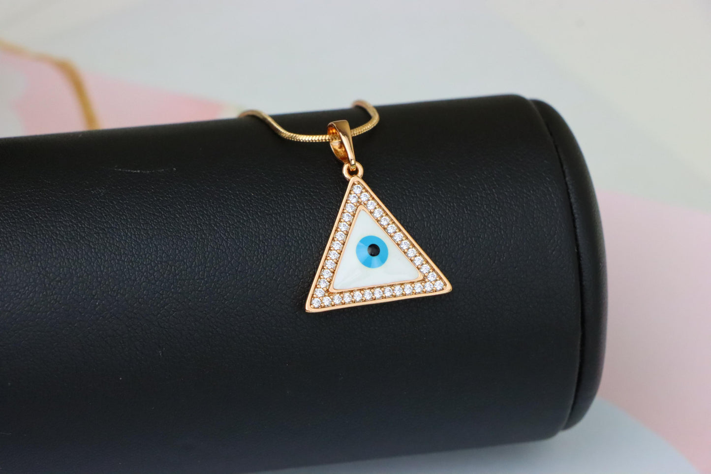 Triangle Evil Eye Rose Gold Pendant with Cubic Zirconia Border, XPPT1474 (2137-3)