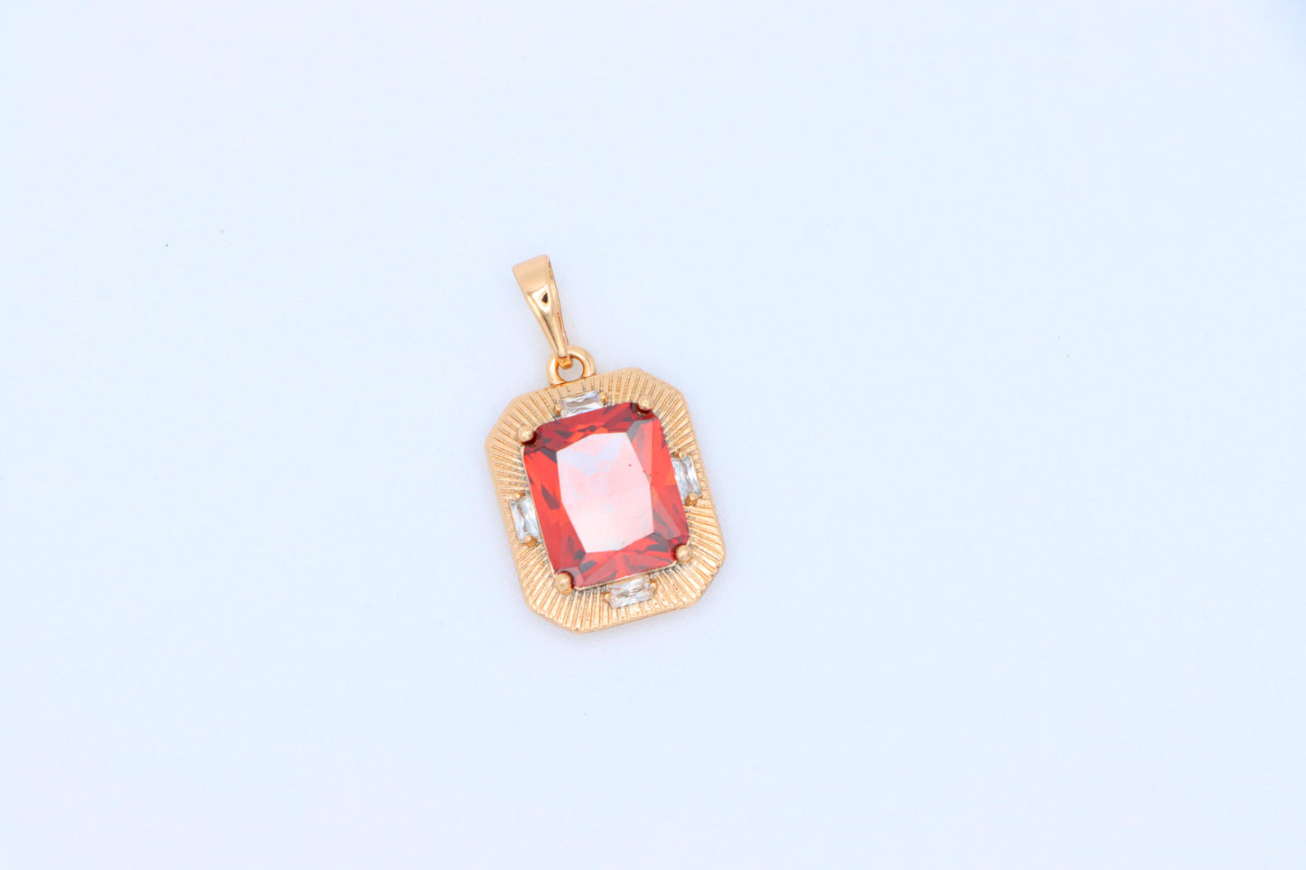 Red Rectangle Pendant with Gold Frame and Sparkling Stone Accents, XPPT1787 (2162-8)
