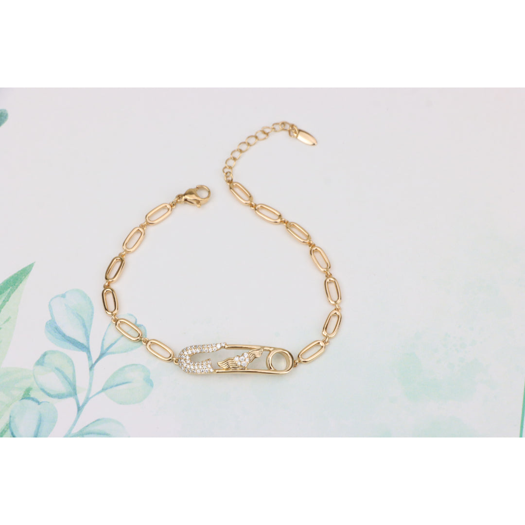 Rose Gold Safety Pin Bracelet with Wing Detail, XPBL0781 (2078-10)