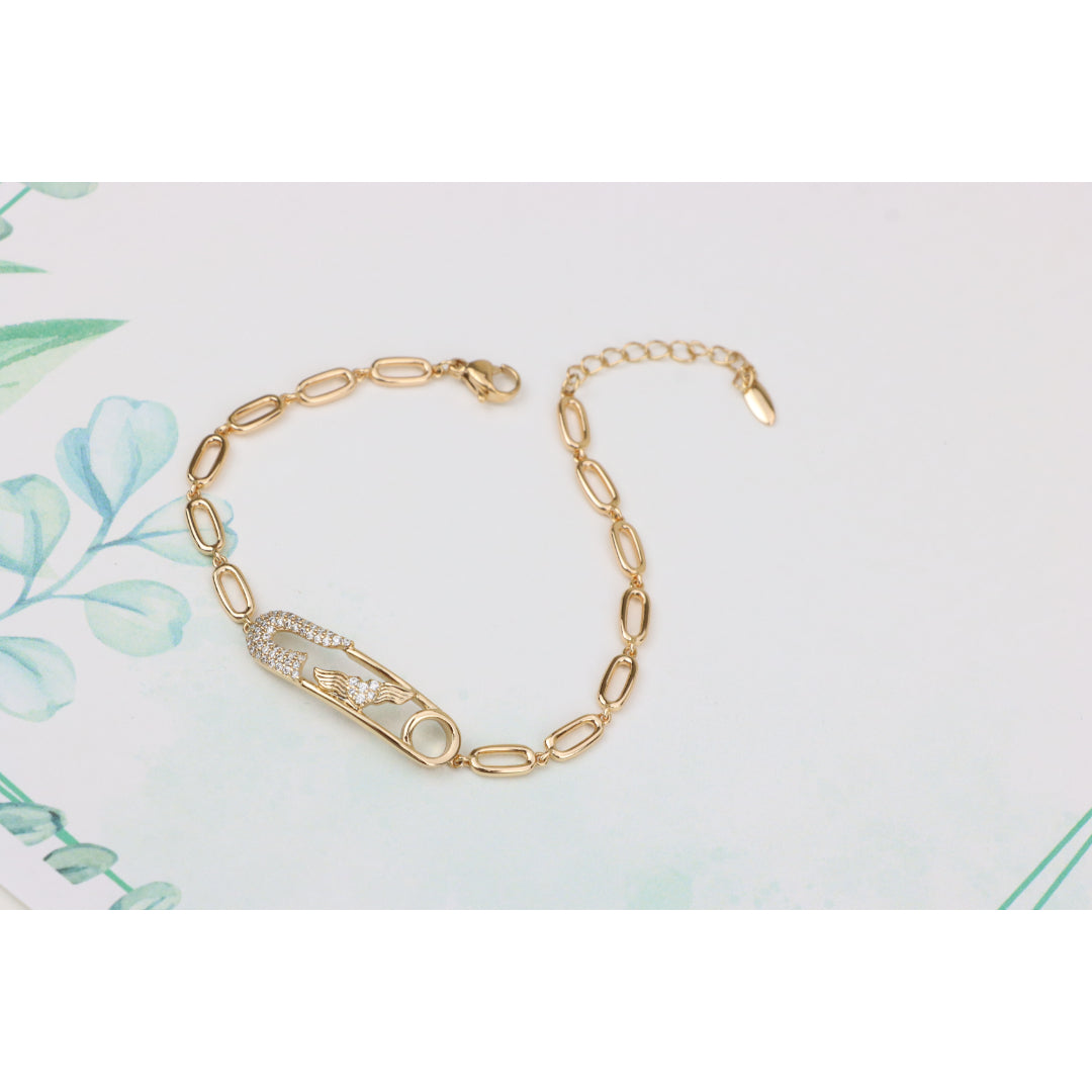 Rose Gold Safety Pin Bracelet with Wing Detail, XPBL0781 (2078-10)