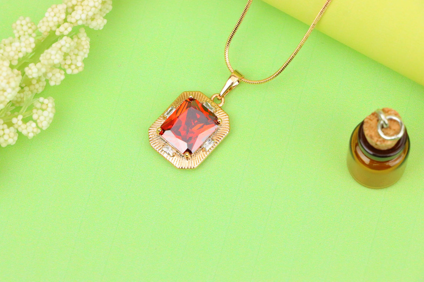 Red Rectangle Pendant with Gold Frame and Sparkling Stone Accents, XPPT1787 (2162-8)