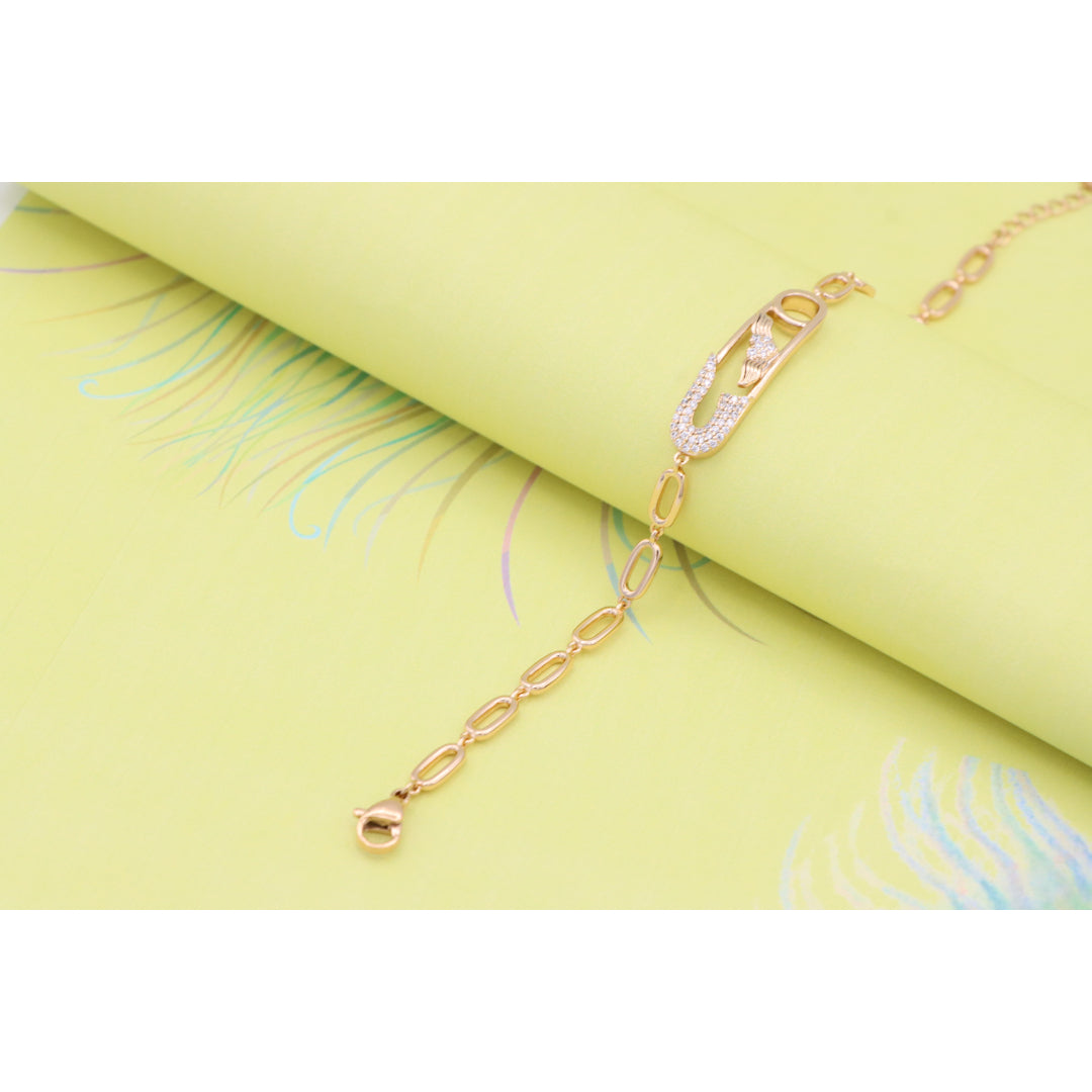 Rose Gold Safety Pin Bracelet with Wing Detail, XPBL0781 (2078-10)