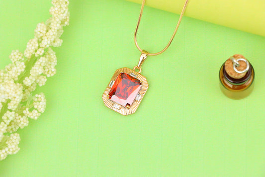Red Rectangle Pendant with Gold Frame and Sparkling Stone Accents, XPPT1787 (2162-8)