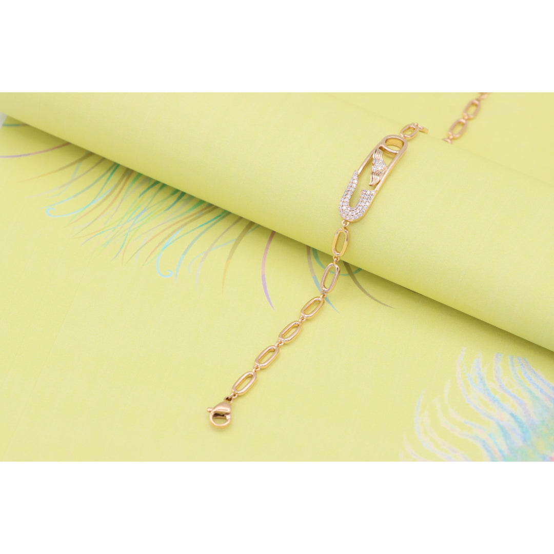 Rose Gold Safety Pin Bracelet with Wing Detail, XPBL0781 (2078-10)