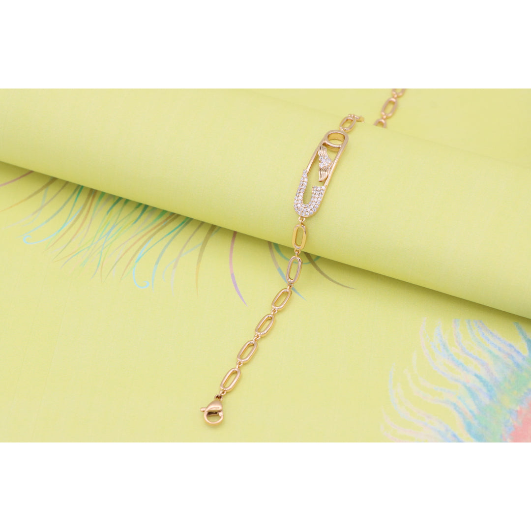 Rose Gold Safety Pin Bracelet with Wing Detail, XPBL0781 (2078-10)